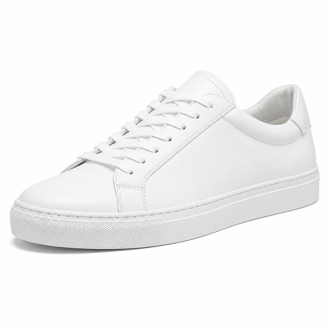Premium Leather Low-Top Trainers – Pure White | Jhourney Kazidy