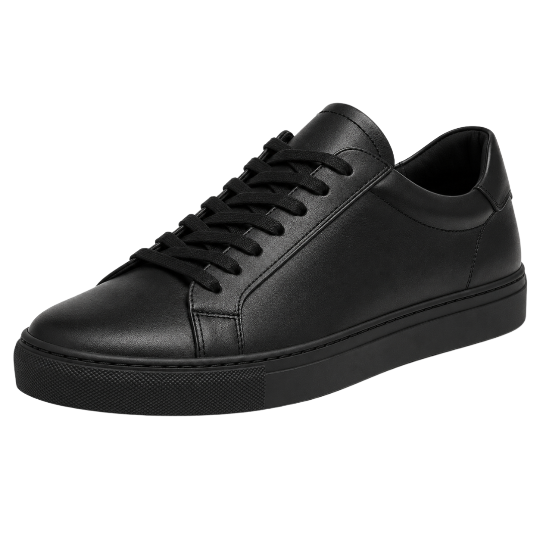 Premium Leather Low-Top Trainers – Jet Black | Jhourney Kazidy