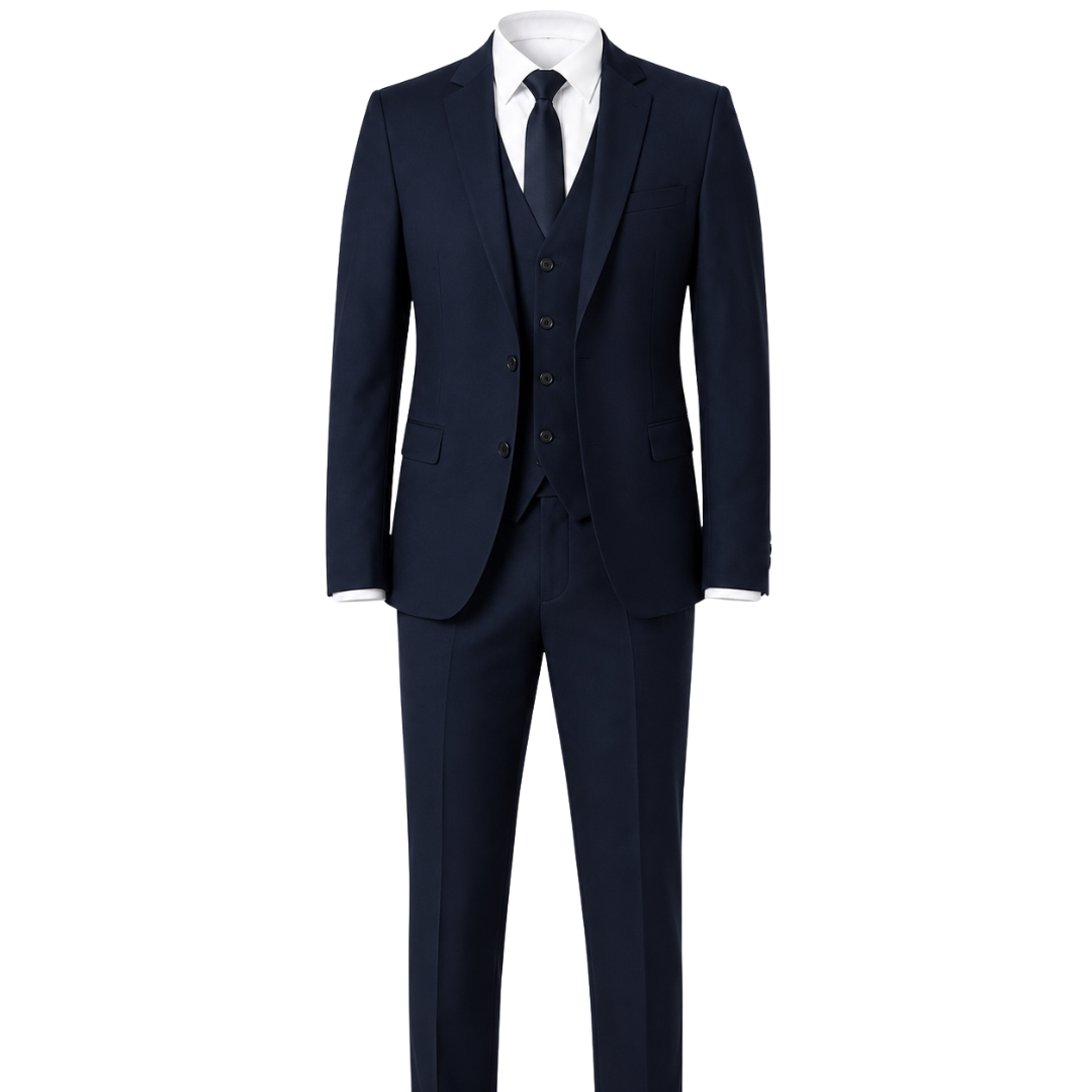 Tailored Three-Piece Wool Suit – Deep Navy | Jhourney Kazidy